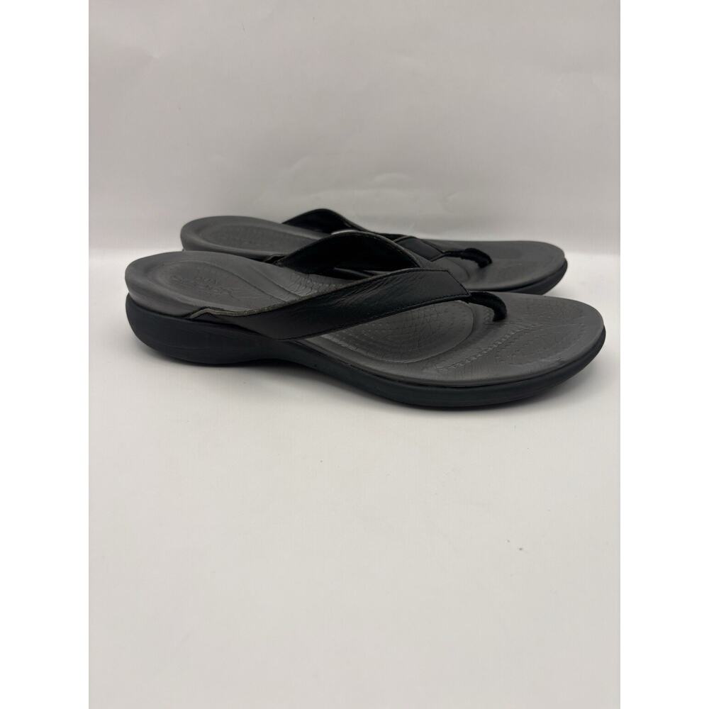 Crocs Black Leather Flip Flops Women Size 8